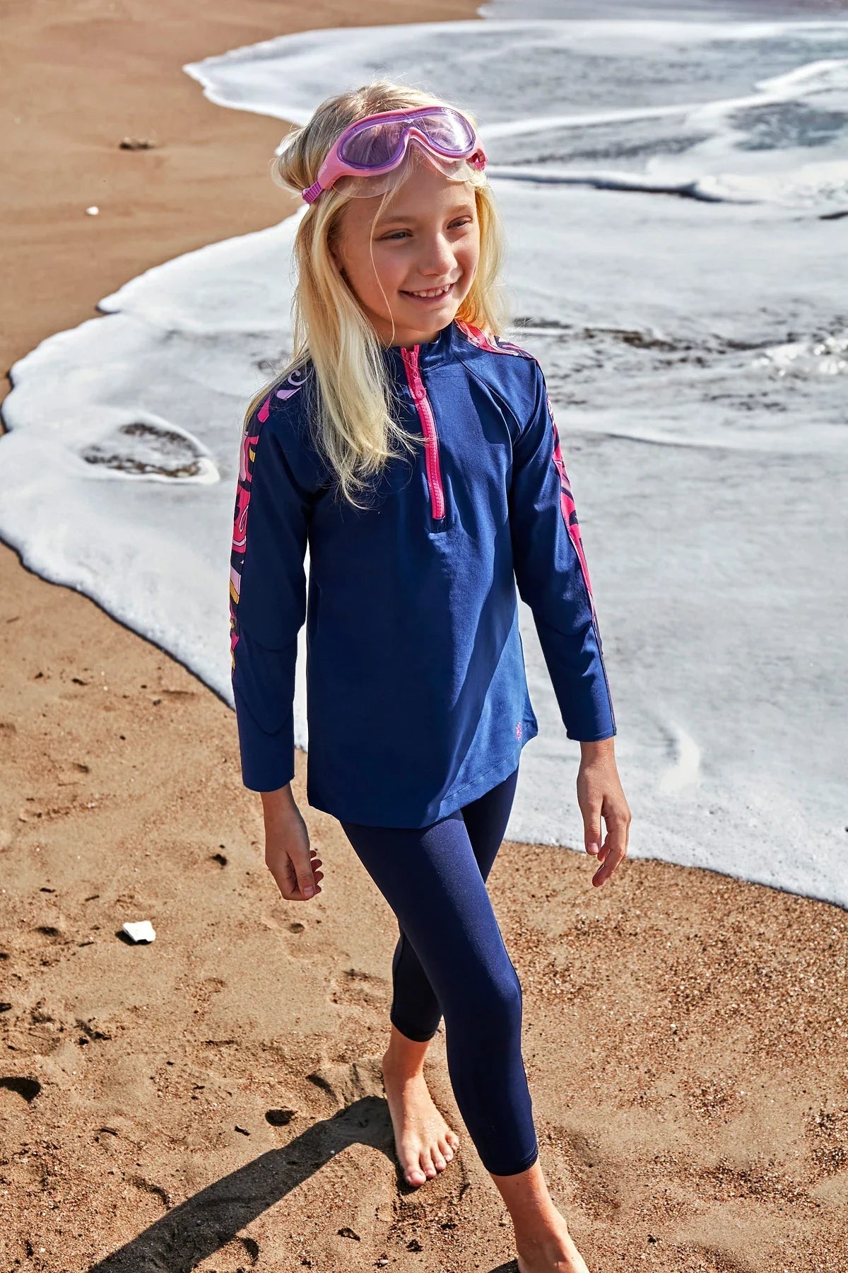 Marina Parachute Girls Modest Swimsuit - Colorful/Navy Blue - K2402 Kız Çocuk Mayo La Vie Bien Marina Parachute Girls Modest Swimsuit - Colorful/Navy Blue - K2402