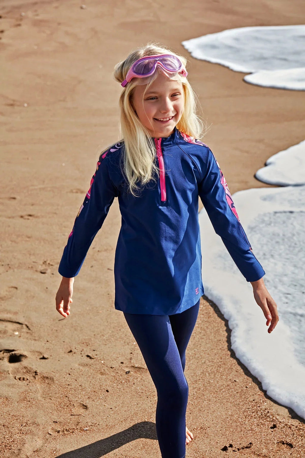 Marina Parachute Girls Modest Swimsuit - Colorful/Navy Blue - K2402 Kız Çocuk Mayo La Vie Bien Marina Parachute Girls Modest Swimsuit - Colorful/Navy Blue - K2402