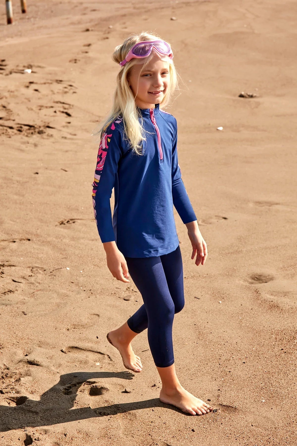 Marina Parachute Girls Modest Swimsuit - Colorful/Navy Blue - K2402 Kız Çocuk Mayo La Vie Bien Marina Parachute Girls Modest Swimsuit - Colorful/Navy Blue - K2402