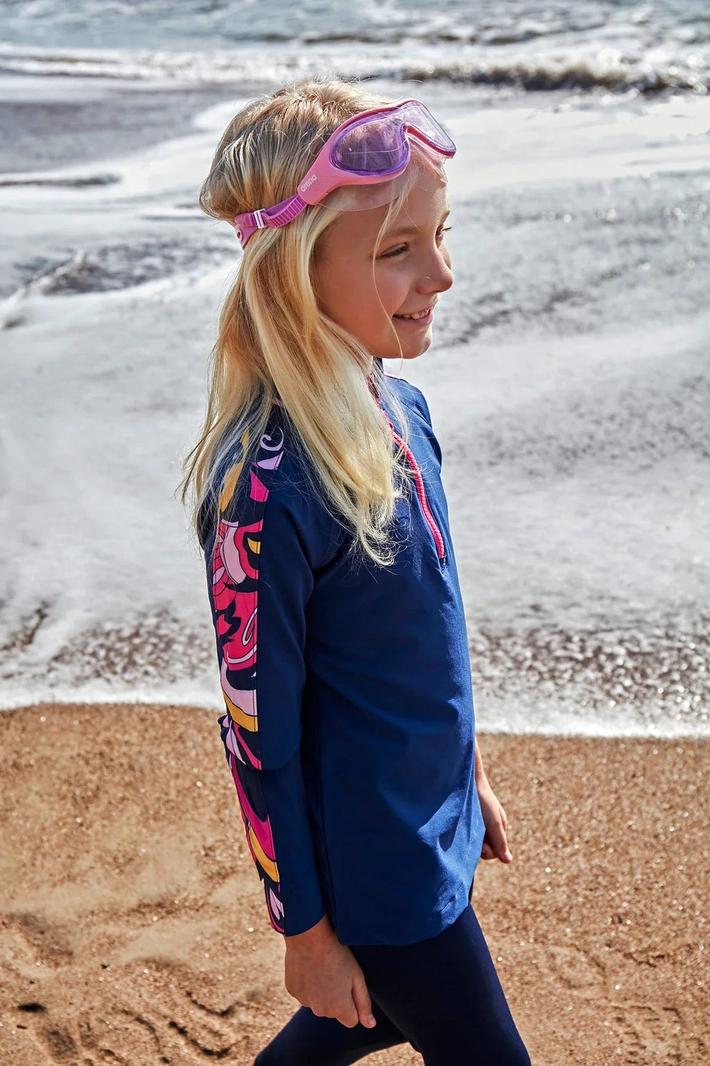 Marina Parachute Girls Modest Swimsuit - Colorful/Navy Blue - K2402 Kız Çocuk Mayo La Vie Bien Marina Parachute Girls Modest Swimsuit - Colorful/Navy Blue - K2402