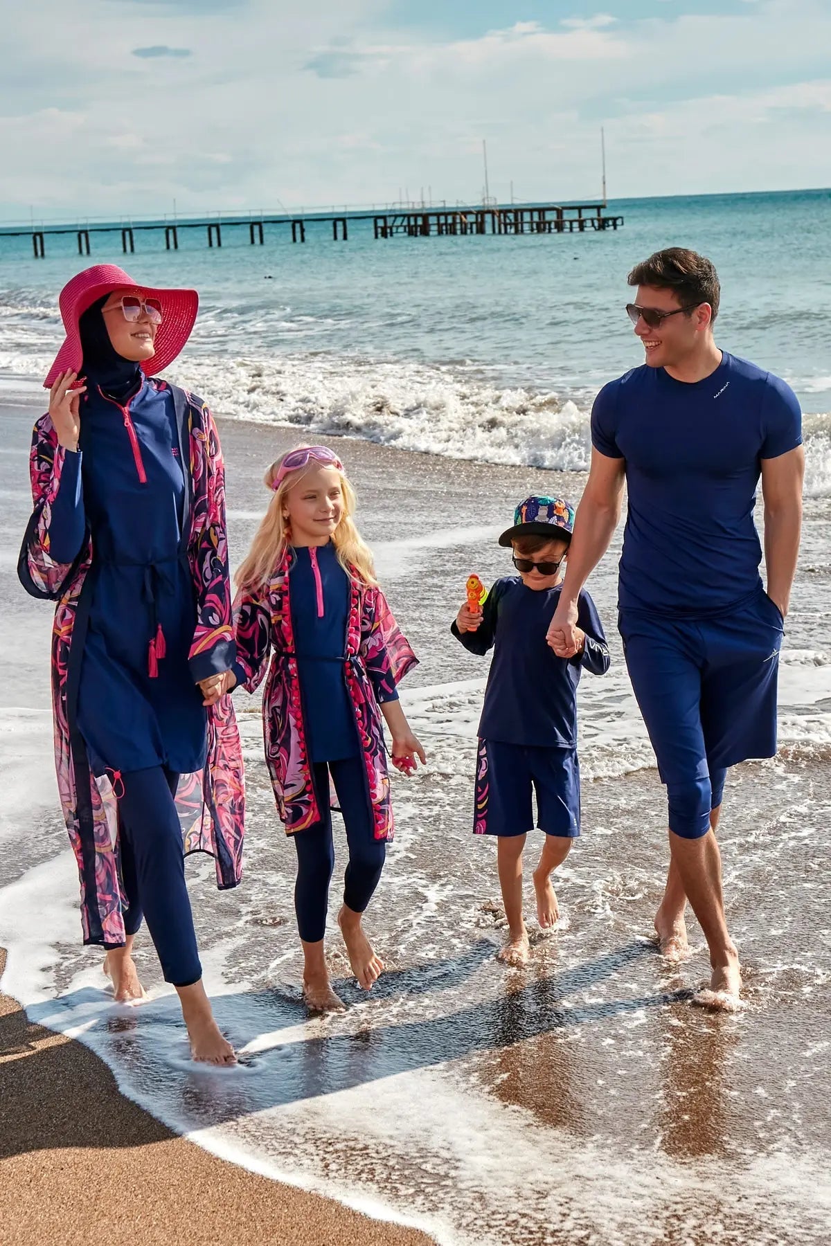 Marina Parachute Girls Modest Swimsuit - Colorful/Navy Blue - K2402 Kız Çocuk Mayo La Vie Bien Marina Parachute Girls Modest Swimsuit - Colorful/Navy Blue - K2402