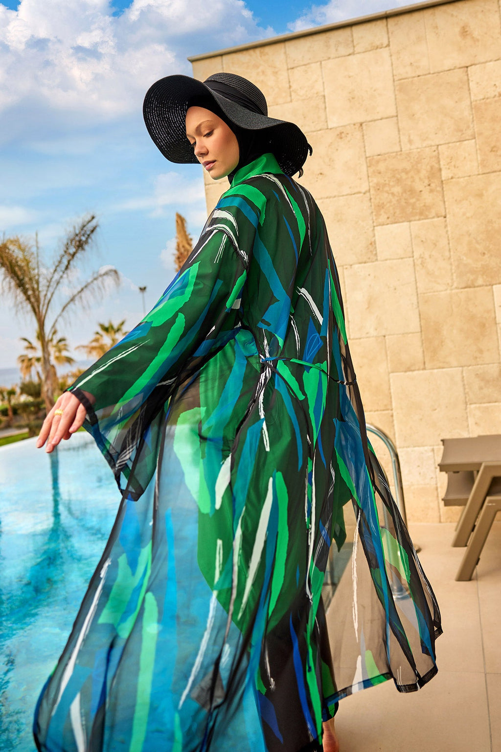 Silky Modest Full Coverage Kimono – Lightweight Elegant Swim Cover P2503-1