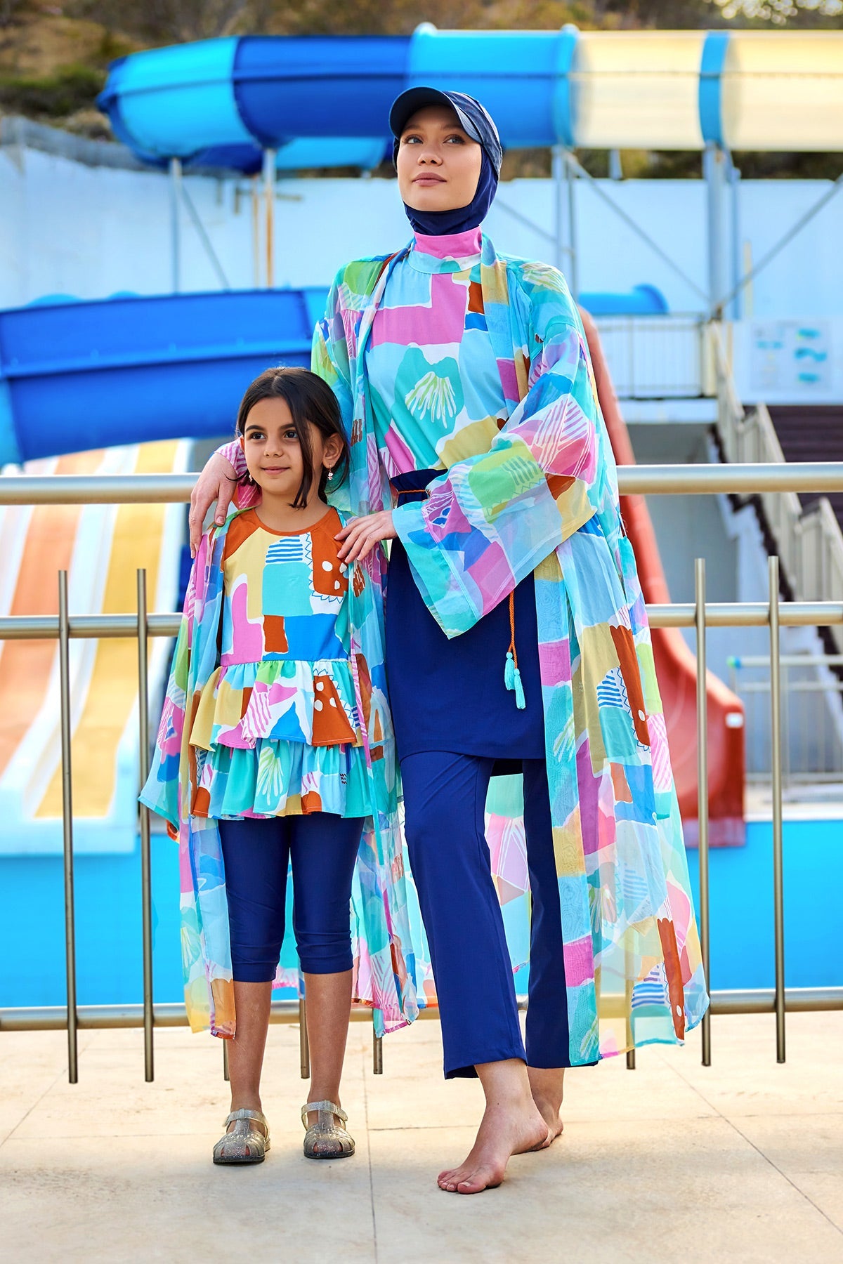 Marina UPF50+ Modest Swimwear for Girls - Colorful/Navy Blue - C2505
