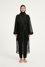 Black Full Coverage Mesh Kimono – Lightweight Islamic Beach Cover-Up P2501-1