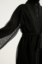 Black Full Coverage Mesh Kimono – Lightweight Islamic Beach Cover-Up P2501-1