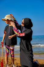 Marina UPF50+ Protective Girls Modest Swimsuit – Black Rainbow C2507