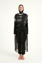Marina Black Sleeveless Silky Kimono - P2502