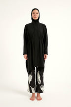 Black Asymmetric Cut Premium Full Coverage Swimwear Set M2503-3