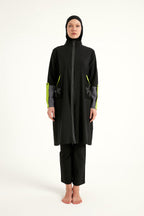 Black Full Coverage Modest Swimwear with Mesh Pocket – M2522