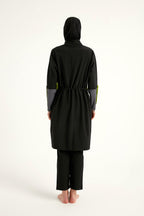 Black Full Coverage Modest Swimwear with Mesh Pocket – M2522