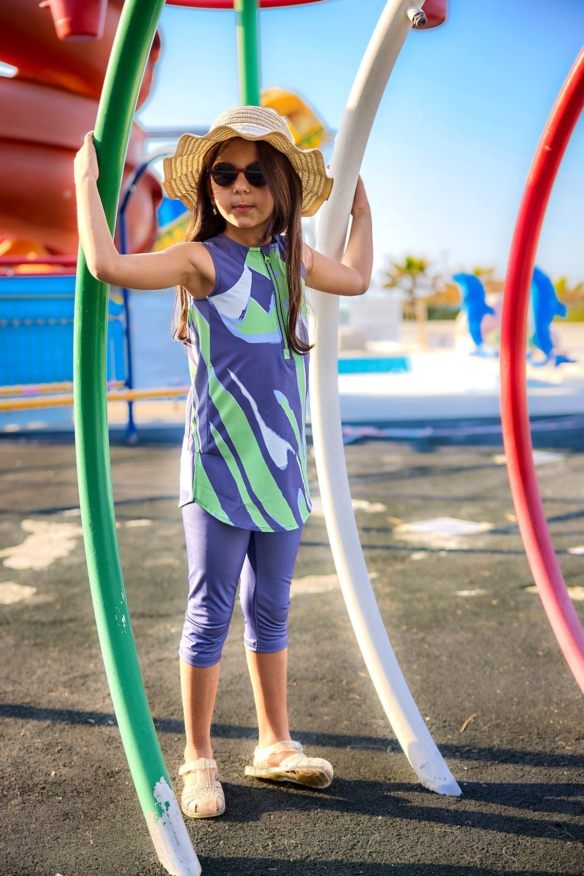 Marina UPF50+ Girls Modest Swimwear - Green/Navy Blue - C2503 Kız Çocuk Mayo La Vie Bien Marina UPF50+ Girls Modest Swimwear - Green/Navy Blue - C2503