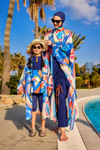 Marina UPF50+ Protected Girls Modest Swimsuit – Blue Abstract C2506 Kız Çocuk Mayo La Vie Bien Marina UPF50+ Protected Girls Modest Swimsuit – Blue Abstract C2506