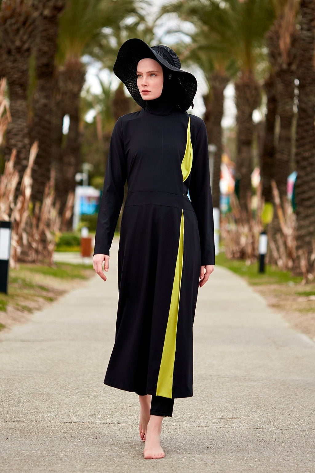 Woven Black Burkini Modest Swimwear M2420