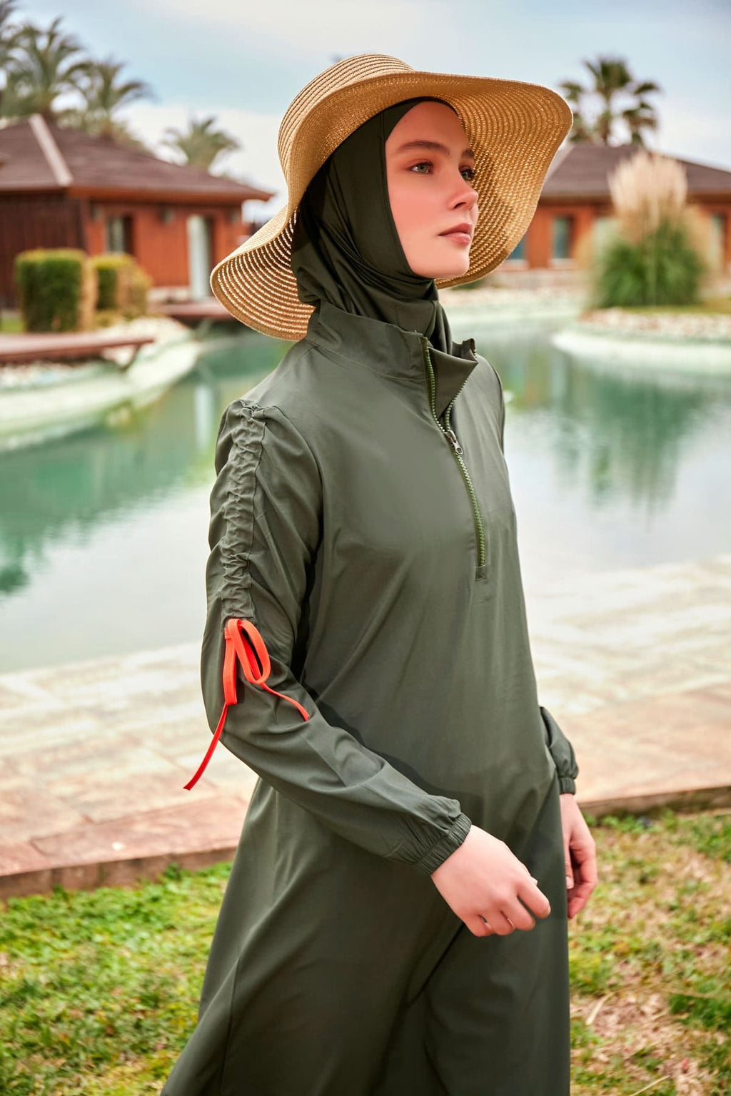 Woven Khaki Burkini Modest Swimwear M2432