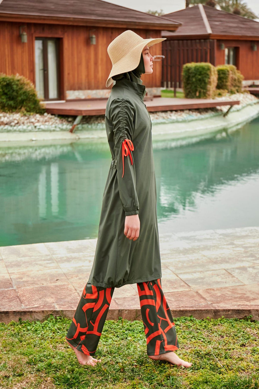 Woven Khaki Burkini Modest Swimwear M2432