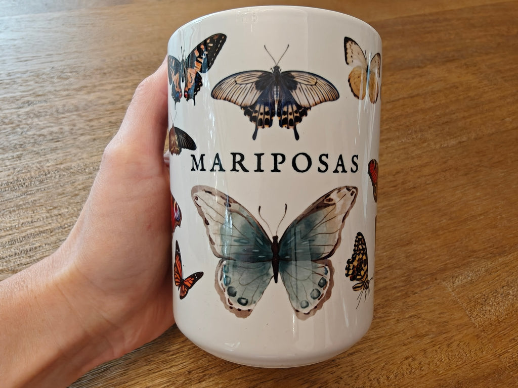Mariposas Butterfly Ceramic Mug, Vintage style spanish 11oz & 15oz Coffee Cup Mug La Vie Bien Mariposas Butterfly Ceramic Mug, Vintage style spanish 11oz & 15oz Coffee Cup