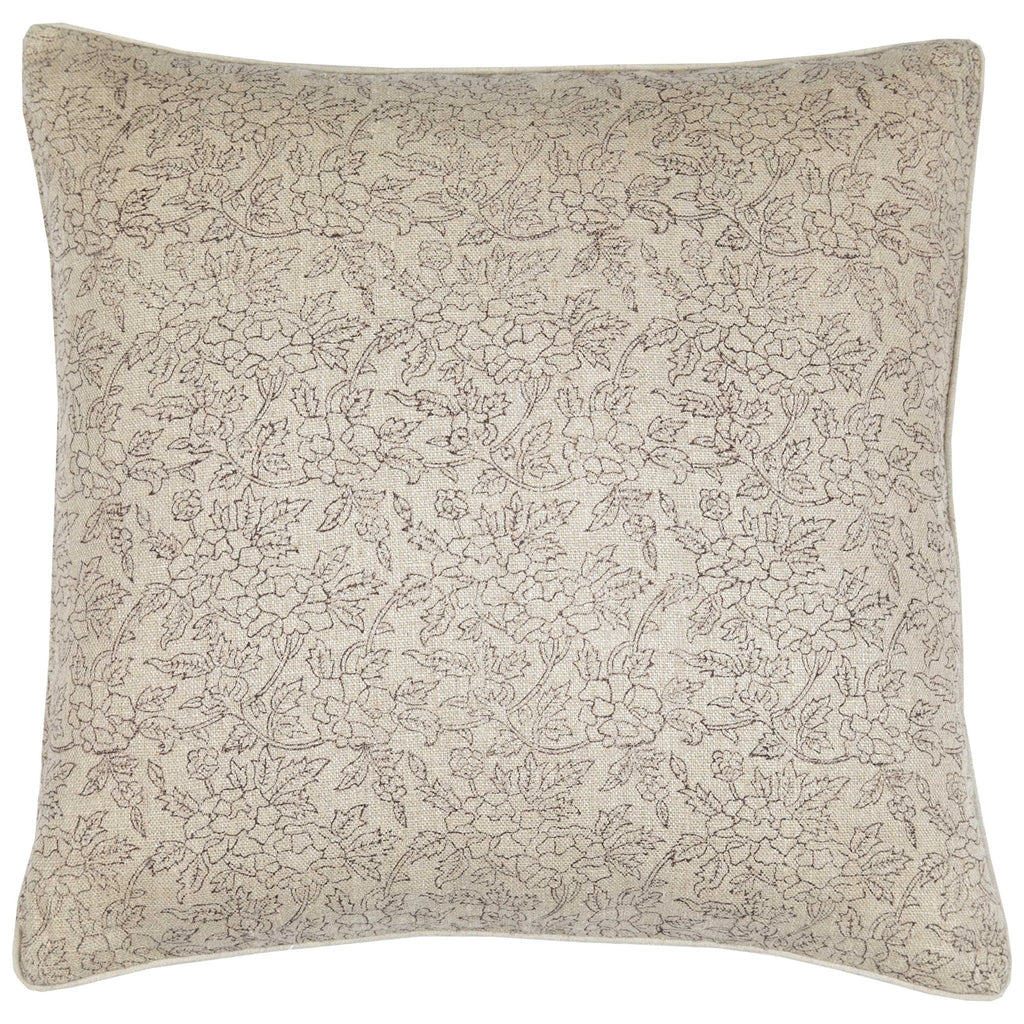 Marisa Floral Block Print Throw Pillow Cover, Noir on Natural by White Cliff Studio