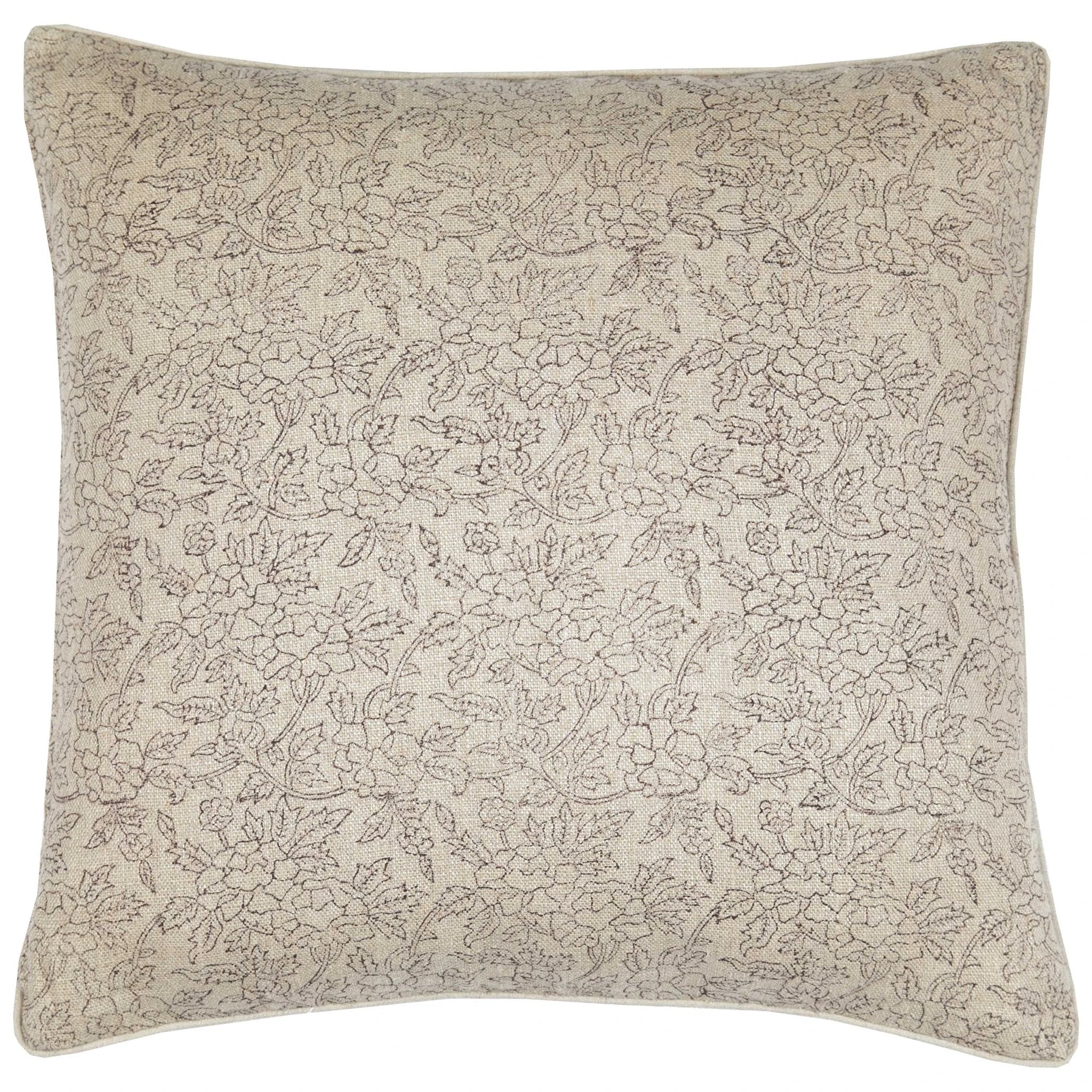 Marisa Floral Block Print Throw Pillow Cover, Noir on Natural by White Cliff Studio