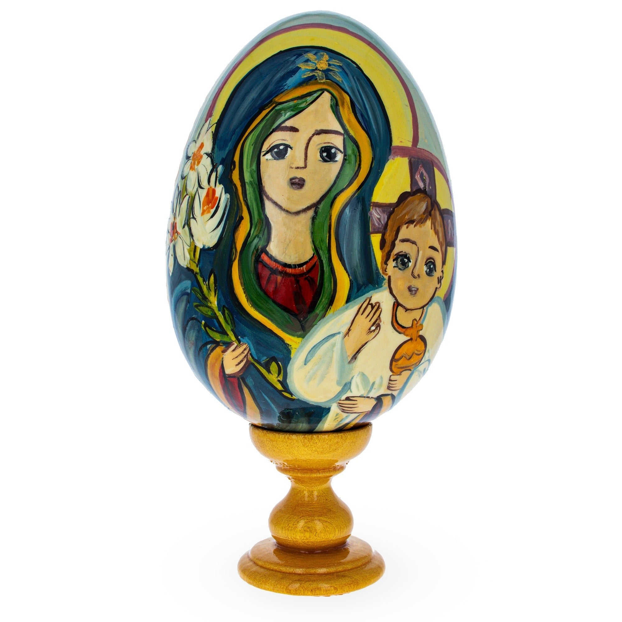 Mary and Jesus Large Wooden Hand Painted Icon Easter Egg Easter Eggs > Wooden > Singles La Vie Bien Mary and Jesus Large Wooden Hand Painted Icon Easter Egg