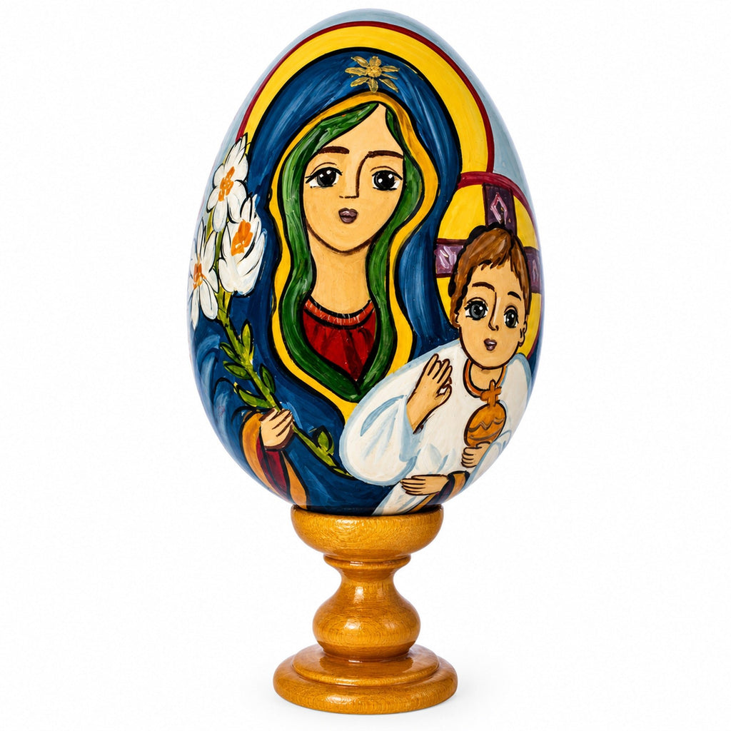 Mary and Jesus Large Wooden Hand Painted Icon Easter Egg Easter Eggs > Wooden > Singles La Vie Bien Mary and Jesus Large Wooden Hand Painted Icon Easter Egg