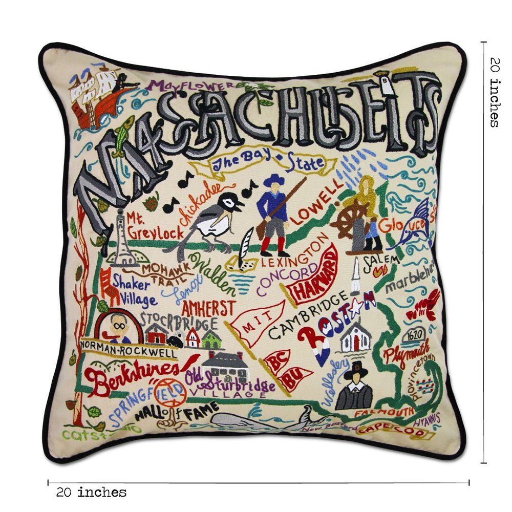 Massachusetts Hand - Embroidered Pillow Pillows La Vie Bien Massachusetts Hand - Embroidered Pillow