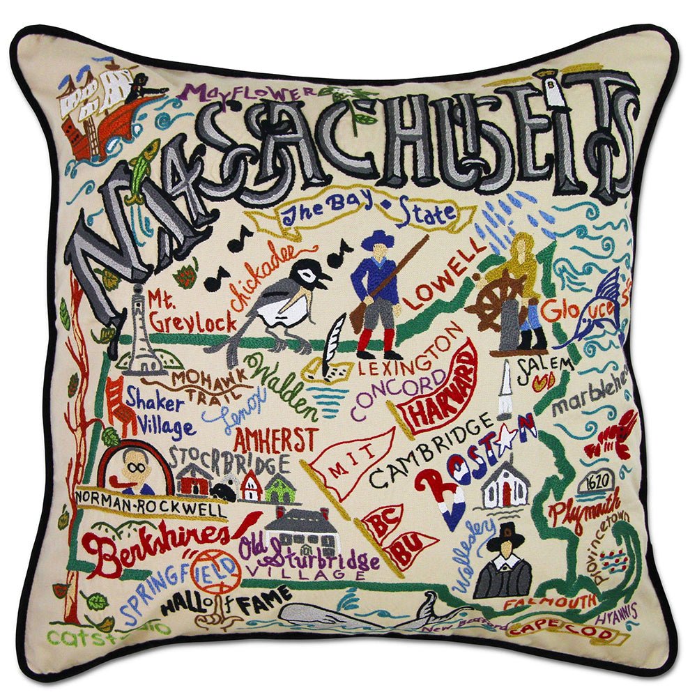 Massachusetts Hand - Embroidered Pillow Pillows La Vie Bien Massachusetts Hand - Embroidered Pillow