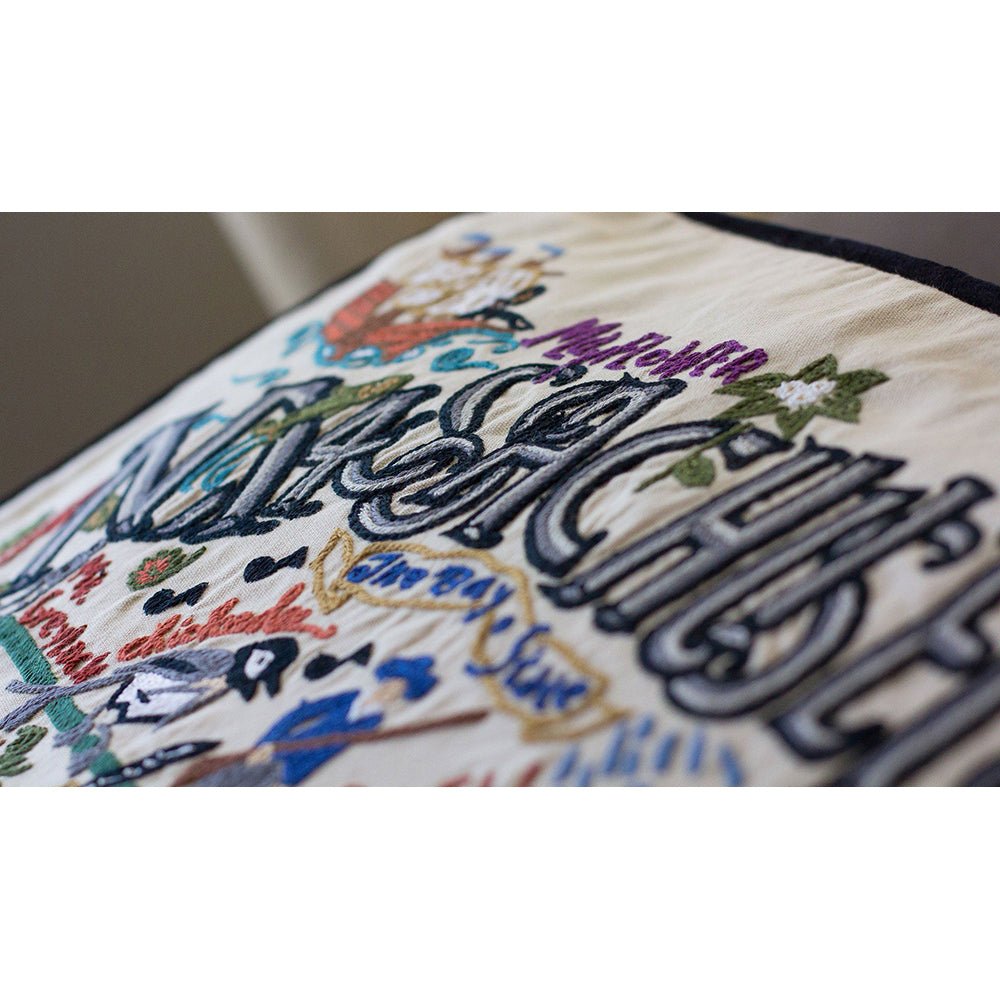 Massachusetts Hand - Embroidered Pillow Pillows La Vie Bien Massachusetts Hand - Embroidered Pillow