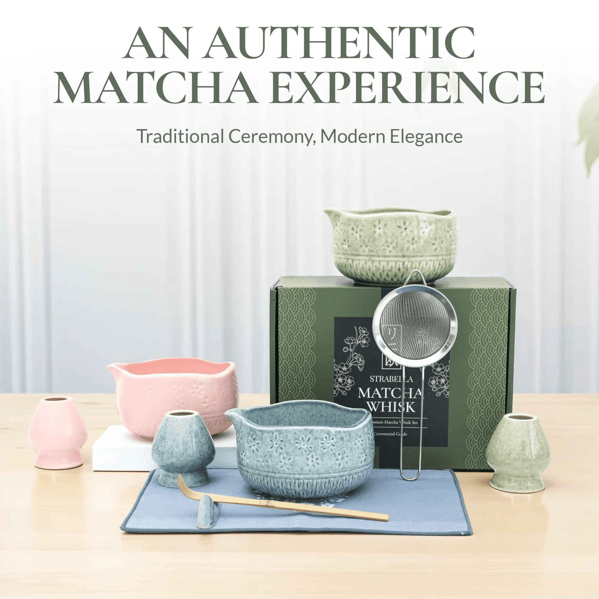 Matcha Whisk Set — Bamboo Chasen + Ceramic Chawan Gift Set La Vie Bien Matcha Whisk Set — Bamboo Chasen + Ceramic Chawan Gift Set