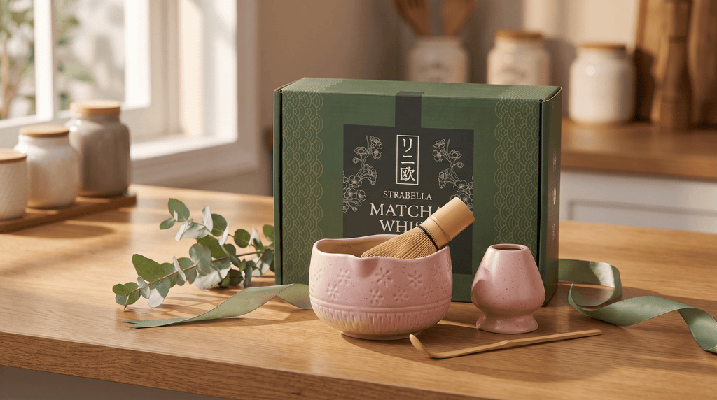 Matcha Whisk Set — Bamboo Chasen + Ceramic Chawan Gift Set La Vie Bien Matcha Whisk Set — Bamboo Chasen + Ceramic Chawan Gift Set