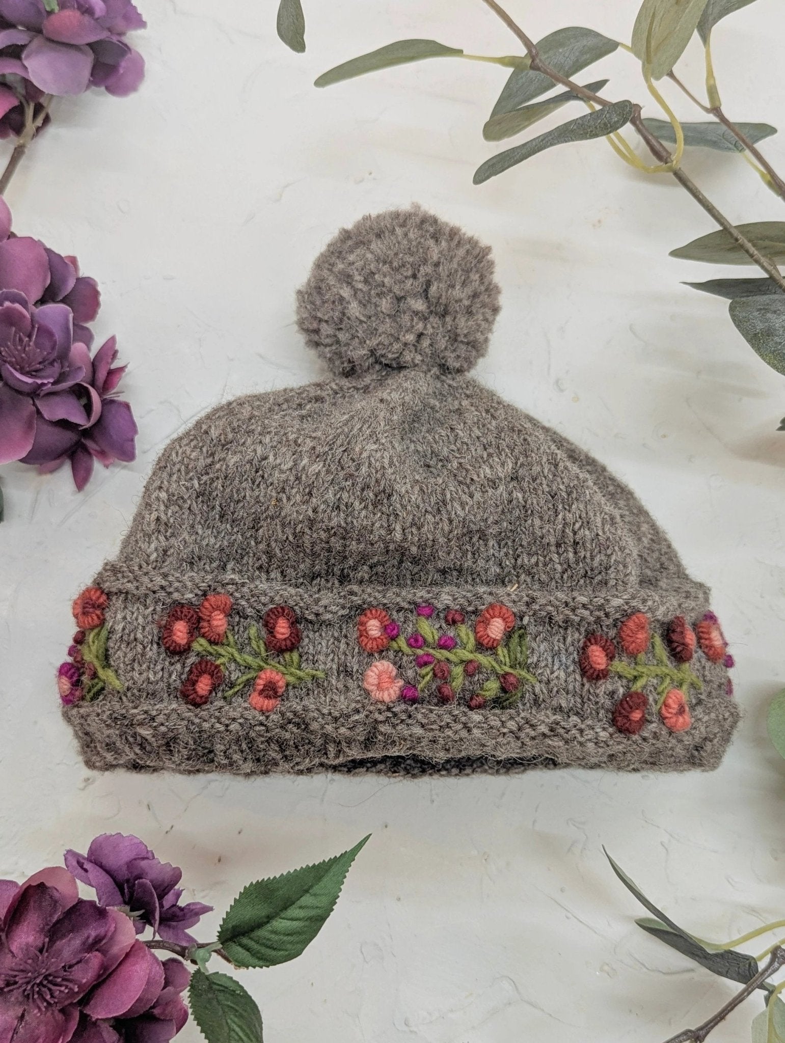 Mathilde Wool Knit Embroidered Hat by Ash & Rose