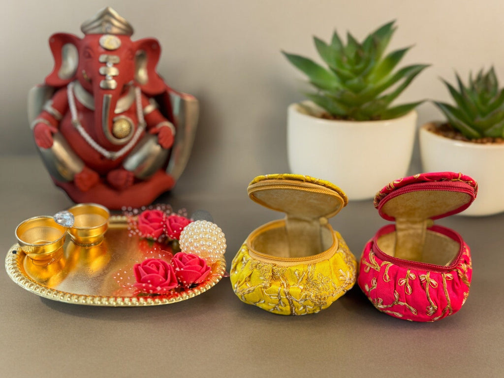Matki Style Box with Embroidery, Set of 2 Traditional Gifts La Vie Bien Matki Style Box with Embroidery, Set of 2
