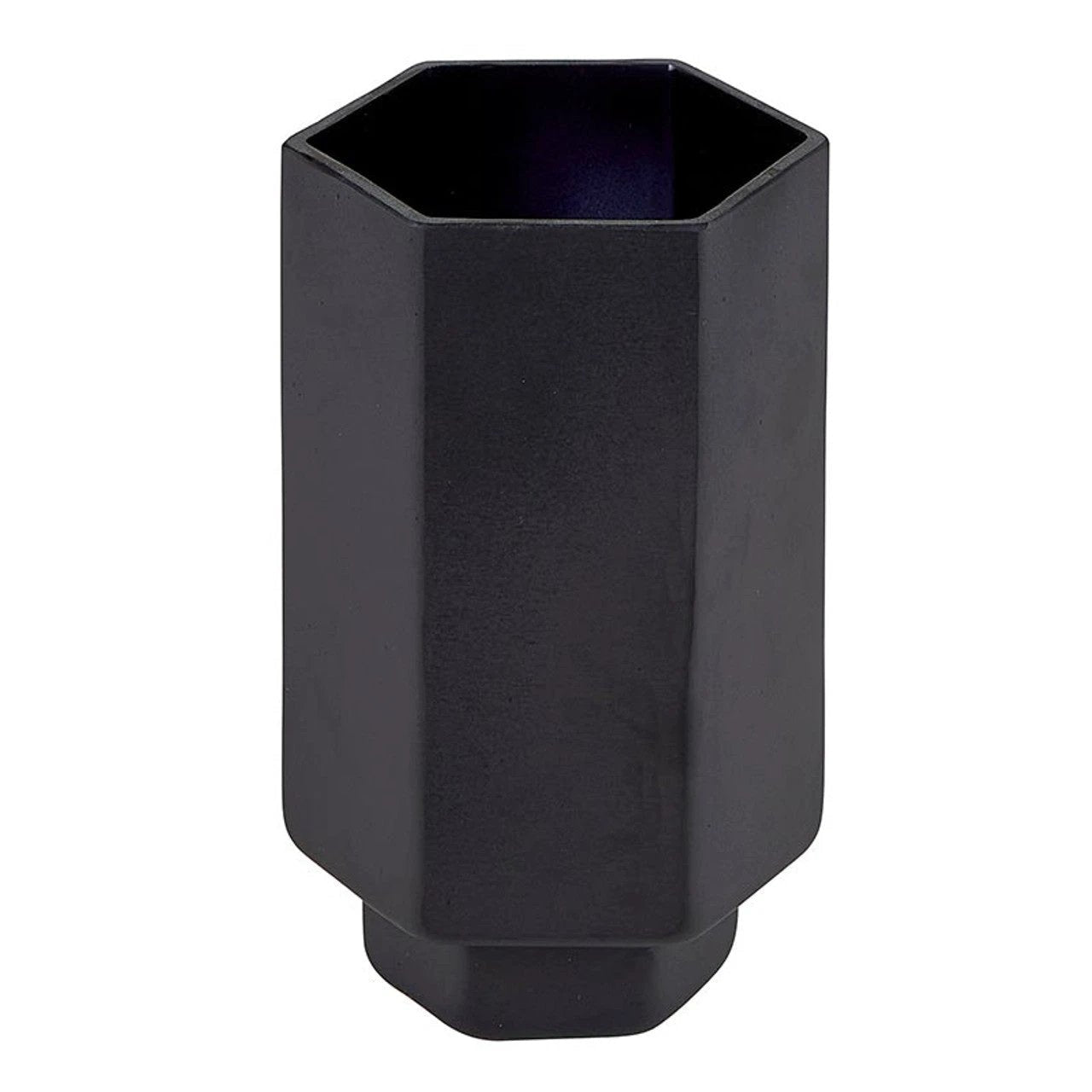 Matte Black Glass Hurricane Vase | Small Hexagonal Flower Vase | 3.5" x 6.5" by The Bullish Store