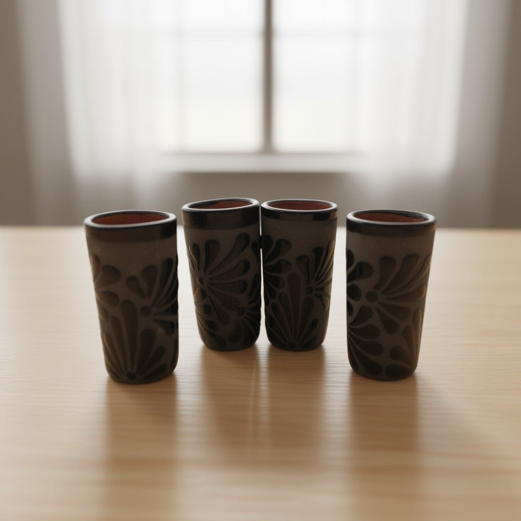 Matte Black Talavera Shot Glass | Mexican Ceramic Barware Mexican Shot Glass La Vie Bien Matte Black Talavera Shot Glass | Mexican Ceramic Barware