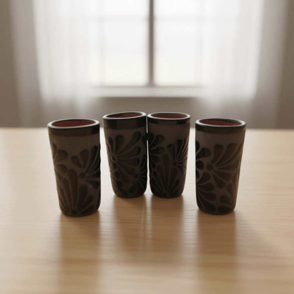 Matte Black Talavera Shot Glass | Mexican Ceramic Barware Mexican Shot Glass La Vie Bien Matte Black Talavera Shot Glass | Mexican Ceramic Barware