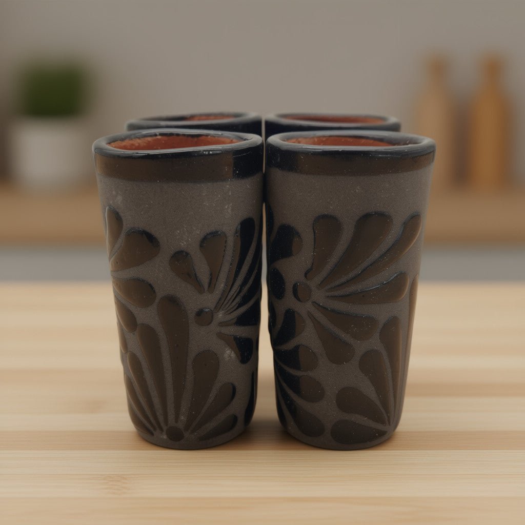 Matte Black Talavera Shot Glass | Mexican Ceramic Barware Mexican Shot Glass La Vie Bien Matte Black Talavera Shot Glass | Mexican Ceramic Barware