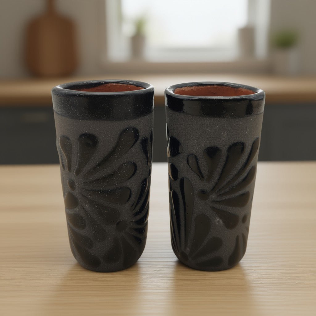 Matte Black Talavera Shot Glass | Mexican Ceramic Barware Mexican Shot Glass La Vie Bien Matte Black Talavera Shot Glass | Mexican Ceramic Barware