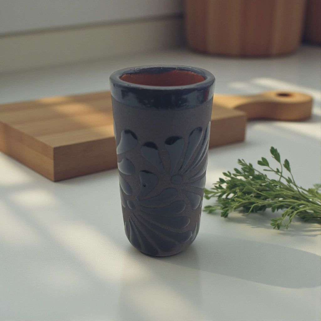 Matte Black Talavera Shot Glass | Mexican Ceramic Barware Mexican Shot Glass La Vie Bien Matte Black Talavera Shot Glass | Mexican Ceramic Barware