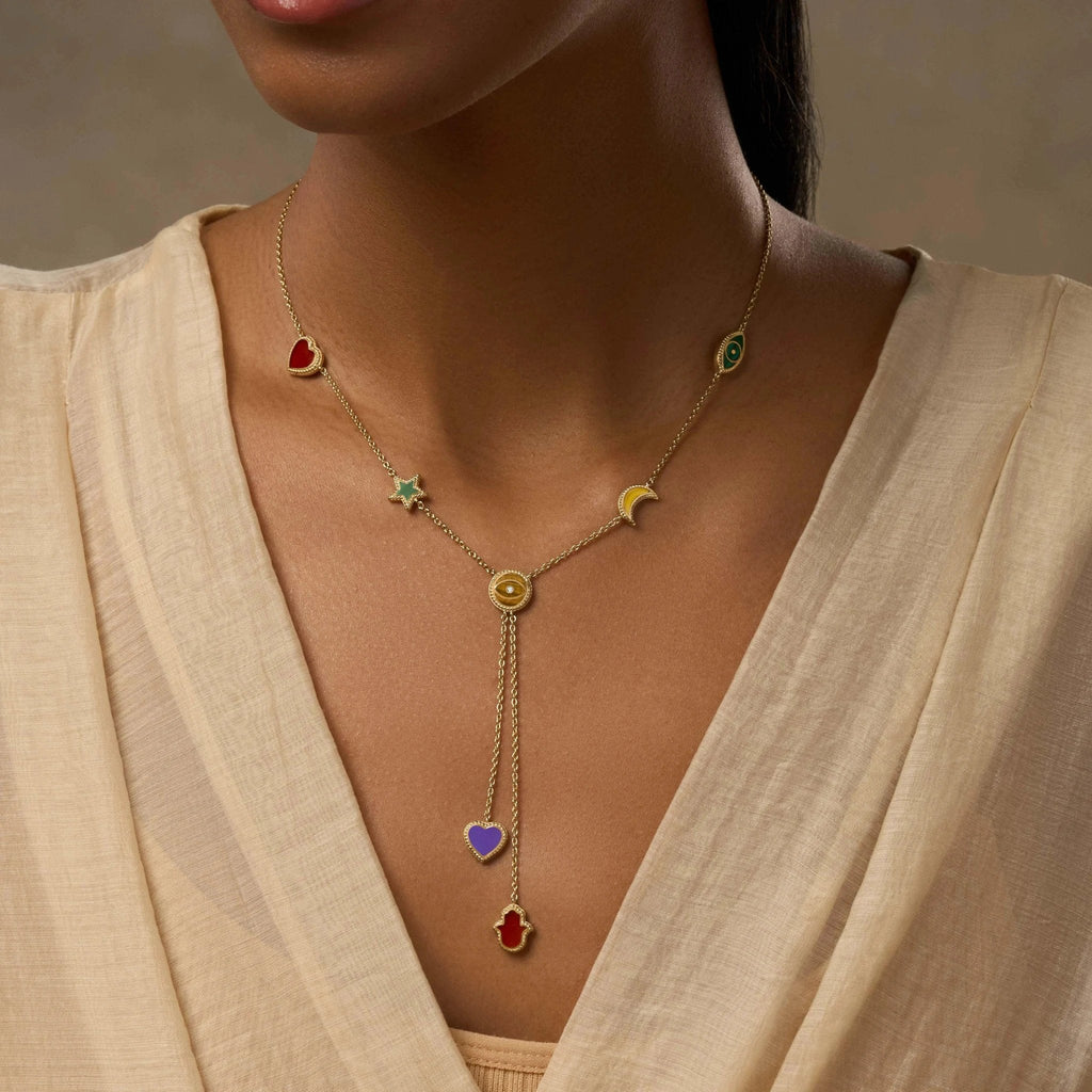 Maximize Joy Multi-Symbol & Multi-Gemstone Necklace by Karma and Luck