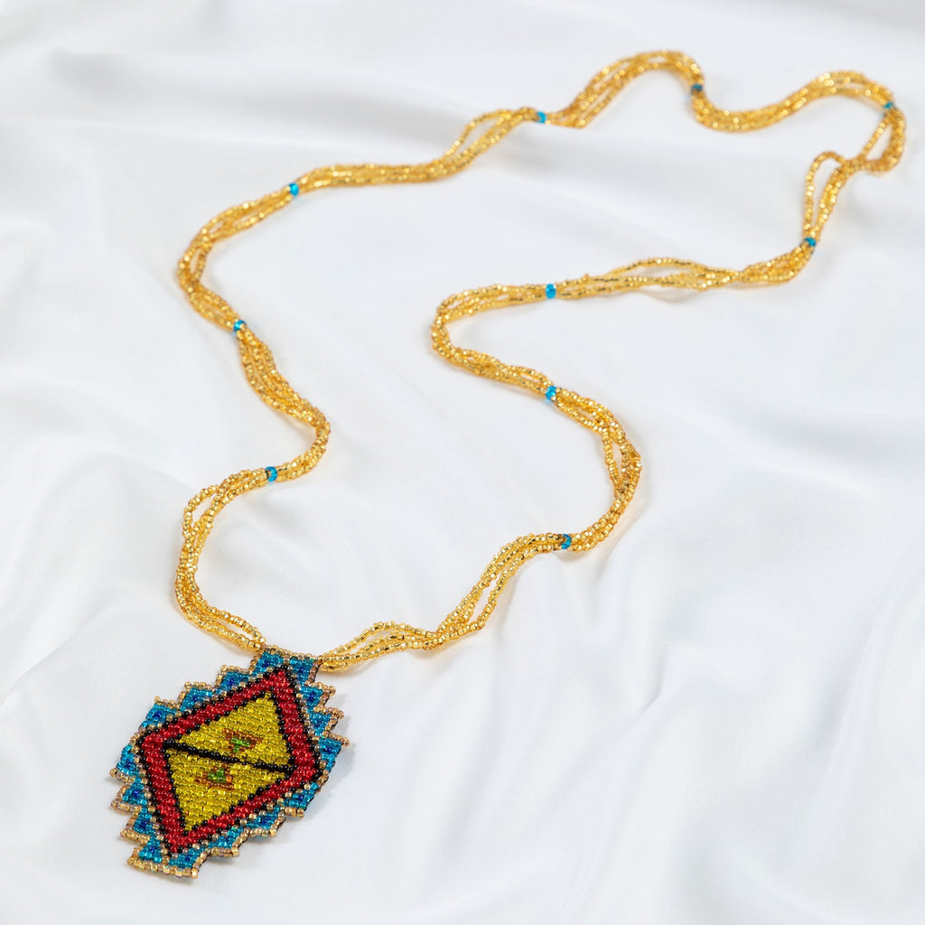Mayan Pyramid Beaded Pendant Necklace Necklaces - Fashion La Vie Bien Mayan Pyramid Beaded Pendant Necklace