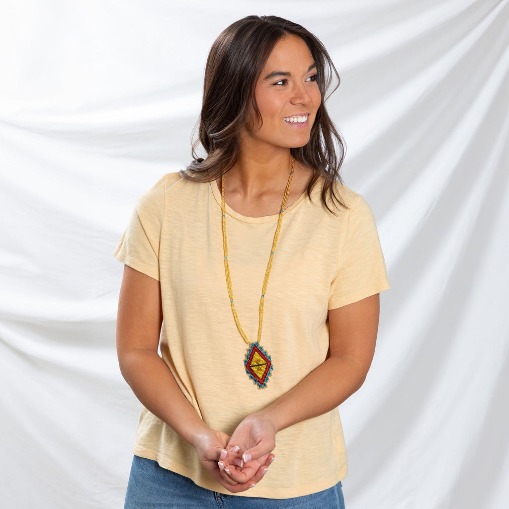Mayan Pyramid Beaded Pendant Necklace Necklaces - Fashion La Vie Bien Mayan Pyramid Beaded Pendant Necklace