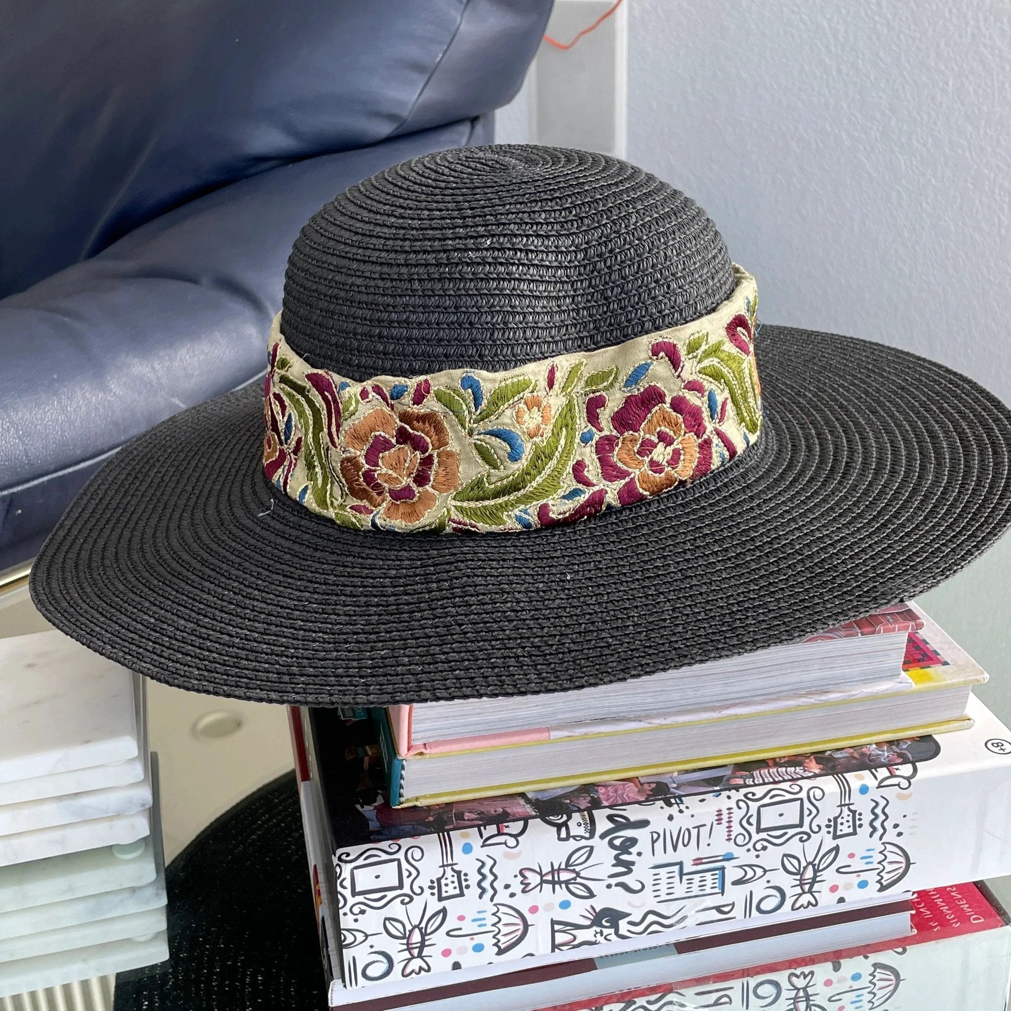 Floral Border Beach Hat by Modern Desi