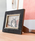 Andhera 4x6 Black Picture Frame - Hand Carved Horn, Brass Inlay