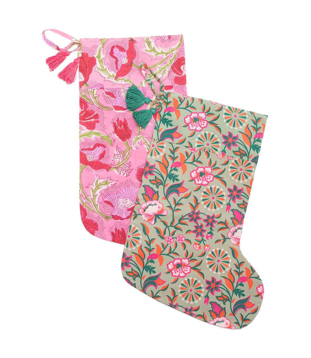 Cotton Holiday Stocking - Assorted Hand Block Print