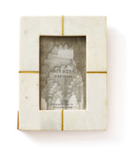 Sammita 4x6 White Picture Frame - Carved Marble Brass Inlay