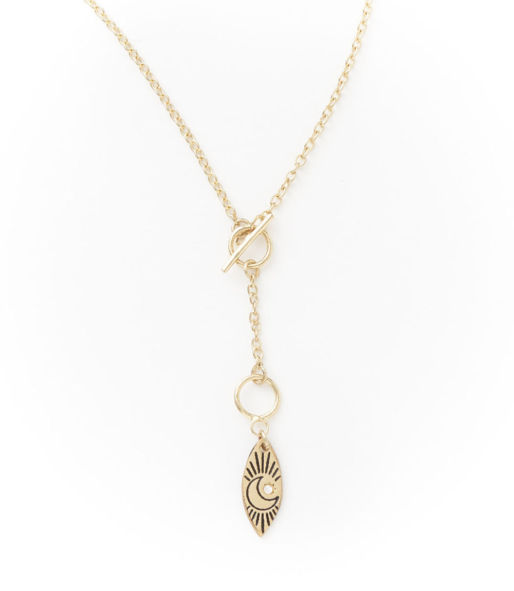 Ruchi Crescent Moon Charm Dainty Drop Lariat Necklace