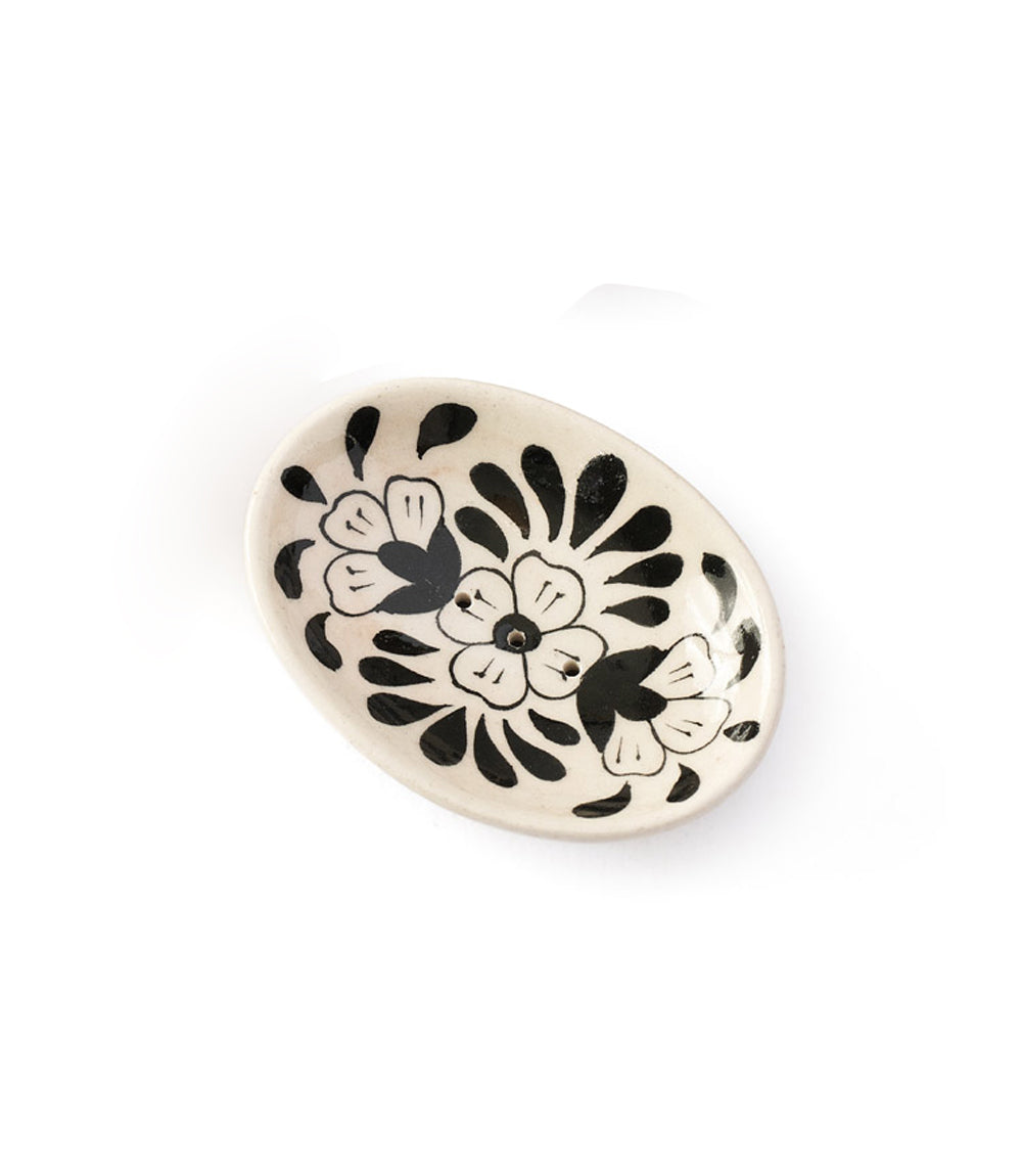 Lalita Soap Dish - Hand-Painted Black, White