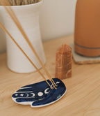 Jalini Hamsa Moon Phase Incense Holder Hand Painted Ceramic