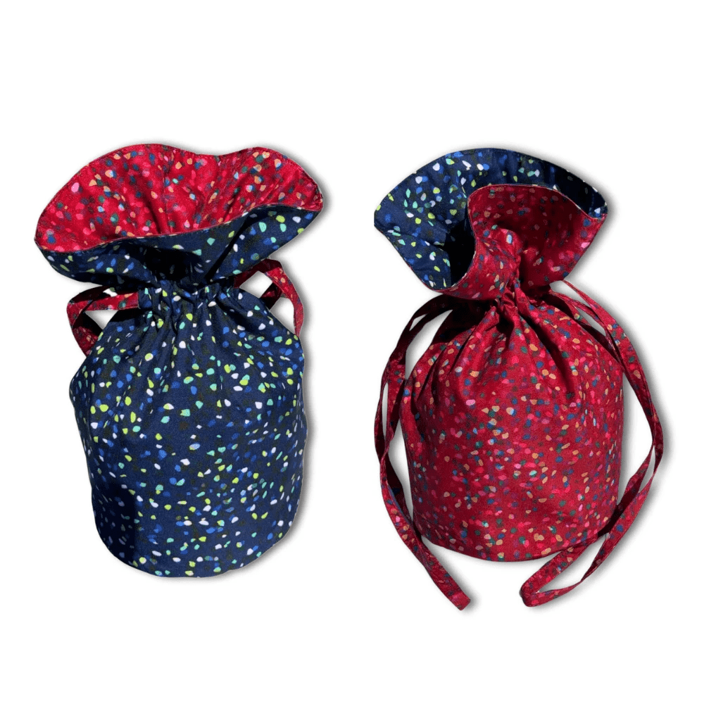 Medium Reusable Fabric Gift Bag | Blue & Red Confetti by Shiki Wrap