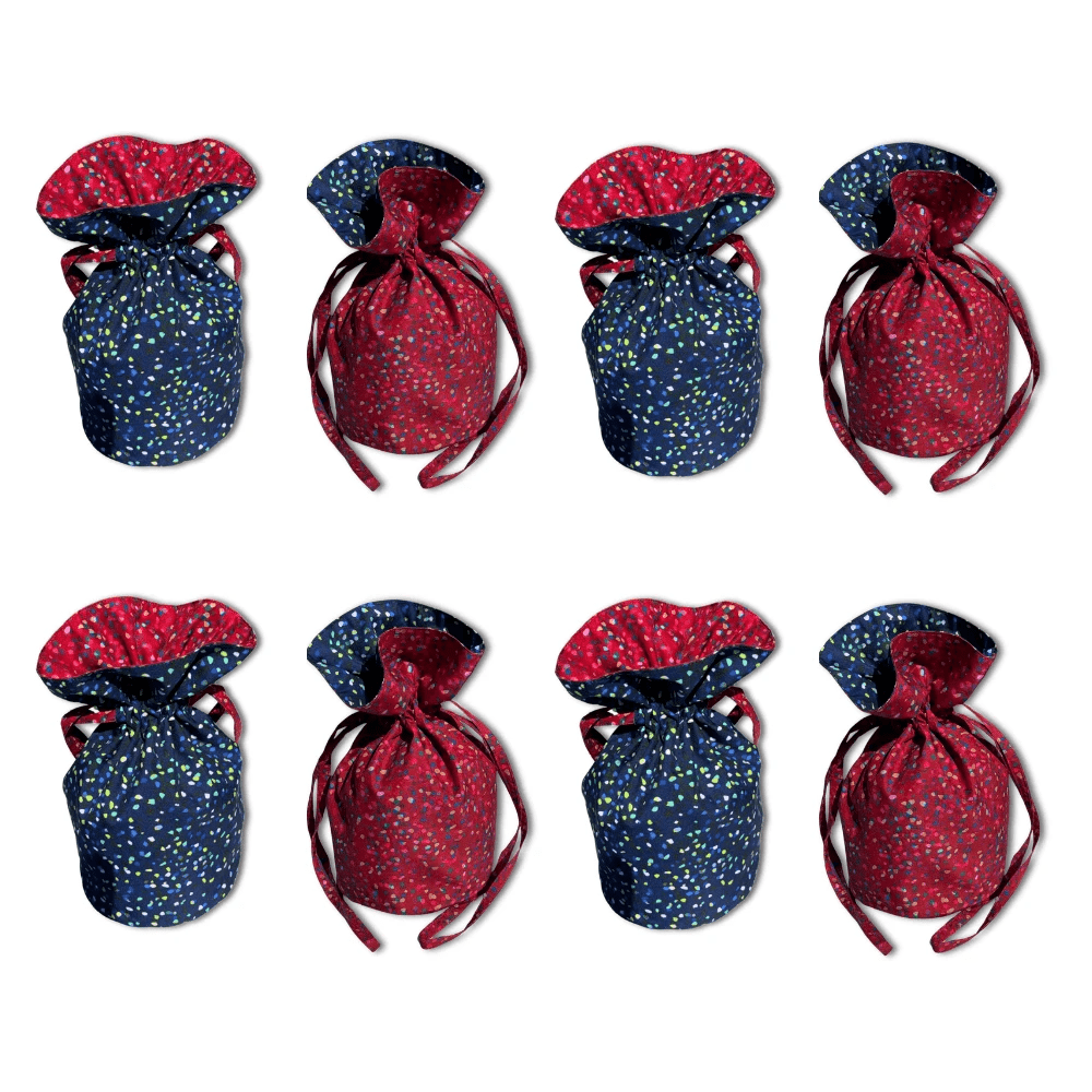 Medium Reusable Fabric Gift Bag | Blue & Red Confetti by Shiki Wrap