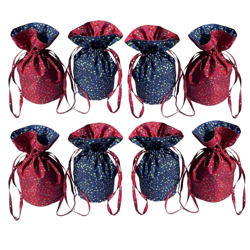 Medium Reusable Fabric Gift Bag | Blue & Red Confetti by Shiki Wrap